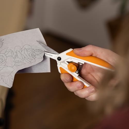 Fiskars Micro-Tip Spring Assisted Scissors, Precision Cutting Stainless Steel Blades, Comfort Handle, Cut Details in Fabric, Sewing Scissors and Arts and Crafts Tools (Pack of 12) - style: Micro-Tip Stainless Steel Easy Action (Pack of 12)