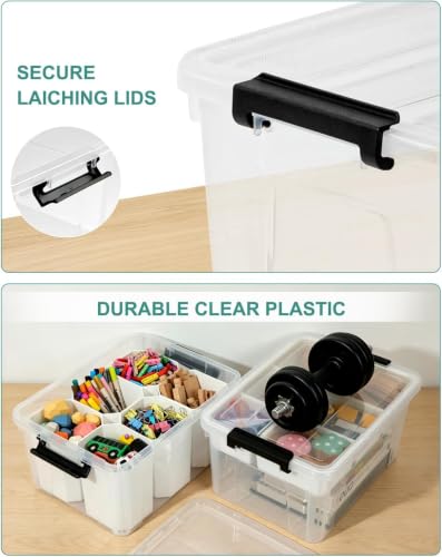 NUMIFUN 17QT Clear Storage Bins with Lids & Dividers for Crafts - color: Clear Black