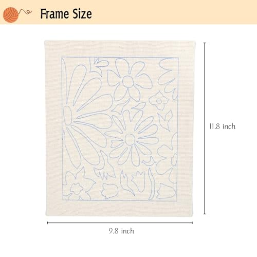 Mooncci 11.8 Inch Punch Needle Kit for Adult Beginners, Complete Embroidery Kits with Pre-Stretched Fabric on Wooden Frame, Tools & Guide for Home Wall Decor and Holiday Gift (Light Flowers) - color: Light Flowers