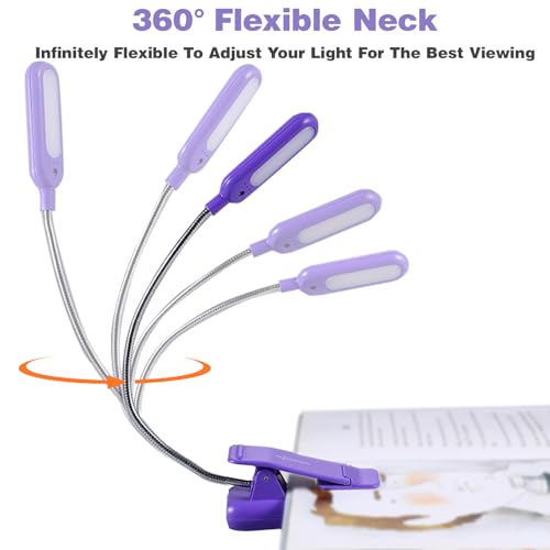 VAVOFO Rechargeable Book Light for Reading in Bed Kids, 7 LED Reading Light with 9-Level Warm Cool White Daylight, Eye Care Lamp with Power Indicator for Bookworms (Dark Purple) - color: Dark Purple