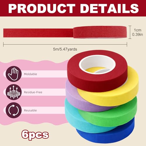 6 Rolls Thimble Tape for Hand Sewing, Breathable Cotton Finger Protector Tape, Adjustable Self-Adhesive Nail Guard for Quilting, Embroidery & Knitting Crafts Paperwork Carving