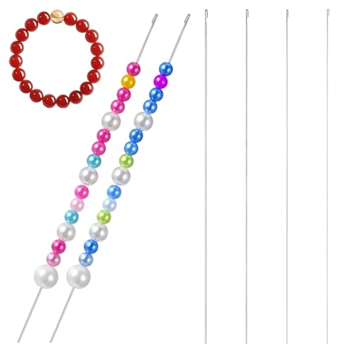 4 PCS Beading Needles for Jewelry Making, 6.69 Inch Long Straight Beadings Needle Bead Threader Silver Beadings Supplies Suitable Clip Style Beading Needle Thickness Styles Bead Spinner Needles