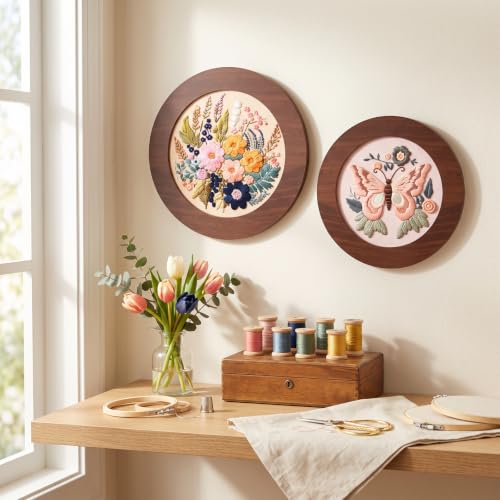 Wenqik 6 Pcs Wood Embroidery Frames for Cross Stitch, 8 Inch, 6 Inch, Round