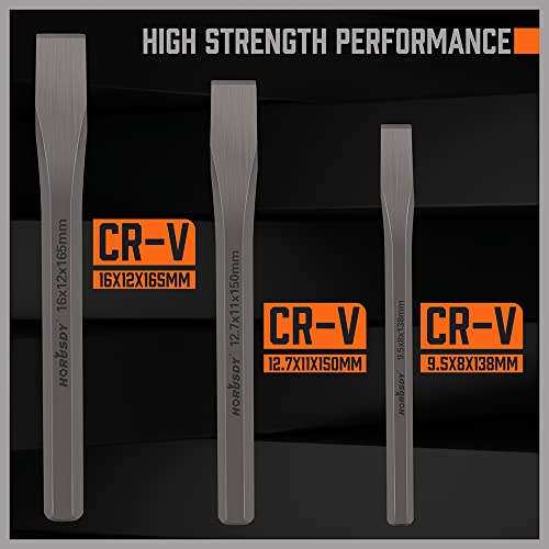 HORUSDY 3-Piece Heavy-Duty Cold Chisel Set, 3/8", 1/2", 5/8" Metal Chisels, Drop-Forged Cr-V Steel for Woodworking, Metalworking, Masonry & Carpentry (Pack of 2) - size: 3-Piece (3/8", 1/2", 5/8") - Pack of 2