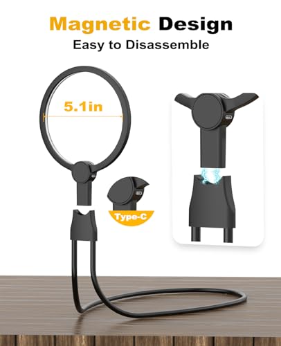 5X Hands-Free Magnifying Glass with Light for Close Work & Cross Stitch - color: Black
