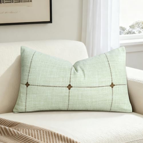 Light Green Linen Plaid Throw Pillow Covers 12x20 Set of 1 - color: Plaid Light Green, size: 20" x 12" (Pack of 1)