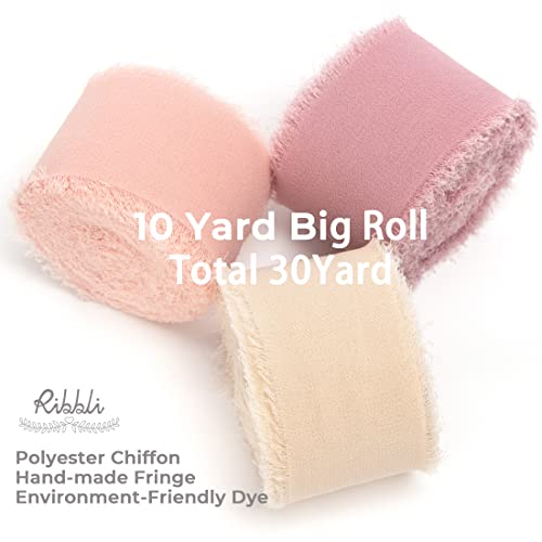 Ribbli Chiffon Silk Ribbon, 1.5 inch x 30 Yard, Champagne/Blush Pink/Dusty Rose Fringe Chiffon Ribbon for Wedding Invitations, Bridal Bouquets Wrapping, Flower Arrangement Decoration - color: Nude/Blush Pink/Dusty Rose