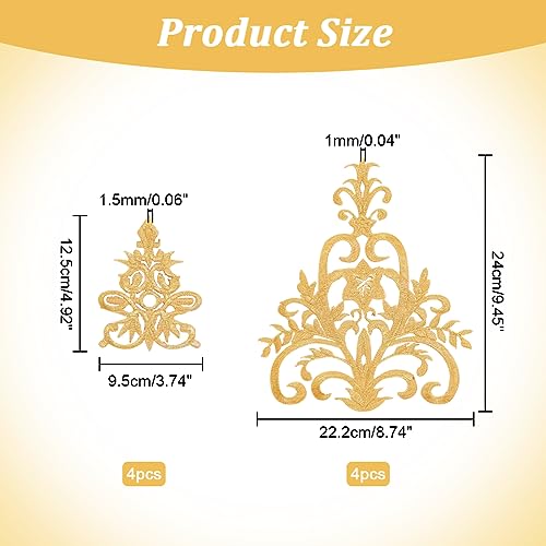 NBEADS 8 Pcs 2 Styles Gold Floral Embroidered Applique Patch, 3.7x4.9inch/8.7x9.4inch Iron on Patches Sew on Patches Ethnic Style Applique for Sewing Wedding Bride Dress Shoes Clothing Repair - color: Gold Floral--2 Styles 8 Pcs