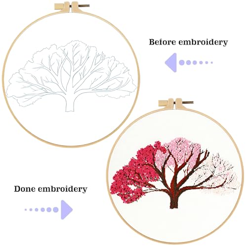 spicssa Embroidery Kit for Beginners, Hand Needlepoint Kits for Adults with Pre-Stamped Patterns, 7.8-Inch Hoop, Threads & Needles, Step by Step Instructions - color: Dream Tree