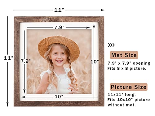 10x10 Square Picture Frame Wood Fits Photo 8x8 with Mat Vtg Brown - color: Brown, size: 10x10