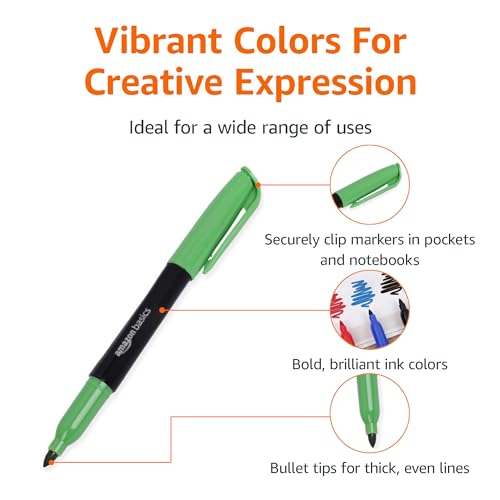 Amazon Basics Vibrant Fabric Markers for T-Shirt, Clothes, Tote Bags, Bold Colors, 8-Pack