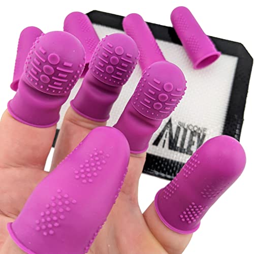 FLEX Thimbles | 9-Pack | 3X-Thick THIK-TIP Medium (3) + Standard Purple Finger Protectors 1x Thick - Small (3) and Large (3) | Mat (1) | Set of Large Eye Sewing Needles (1)