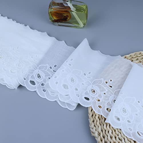 Eyelet Lace Trim 4.8 Yards 6 Inch Wide White Cotton Lace Ribbon Embroidery Ruffle Craft Lace for Sewing, Baby Clothes, Pets Clothes - color: 1#