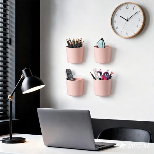 4 Pack Wall Caddy Pen Holders, Adhesive Wall Mount Hanging Bins Cups (Pink) - color: Pink