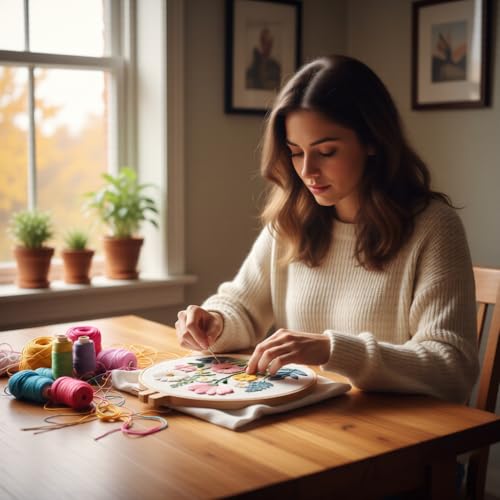 Embroidery Kit for Beginners & Adults Starter Kit, Cross Stitch Kits,DIY Hand Embroidery Needlepoint Set with Hoop, Pre-Printed Fabric, Threads and Instructions (Flower) - color: Flower