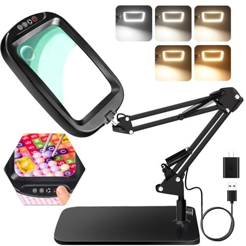 10X 30X Extra Large Magnifying Glass with Light and Stand 7-inch - color: Black