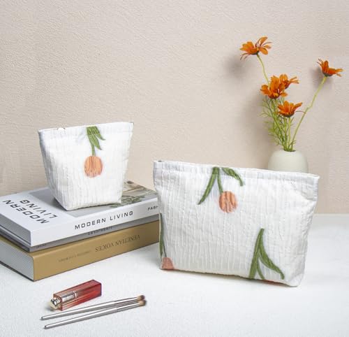 getgto 2 Pcs Makeup Bags, Large Cosmetic Bag Travel Toiletry Bag - color: Tulip