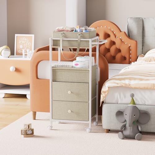 3In1 Modanais Baby Diaper Caddy Organizer Cart with Drawers, Off White - color: Off White