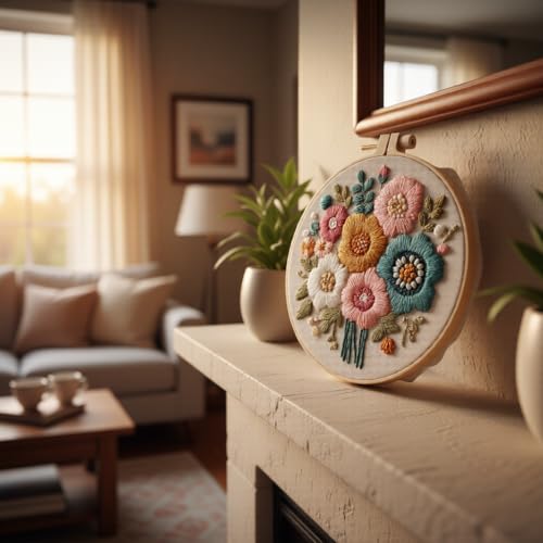 Embroidery Kit for Beginners & Adults Starter Kit, Cross Stitch Kits,DIY Hand Embroidery Needlepoint Set with Hoop, Pre-Printed Fabric, Threads and Instructions (Flower-2) - color: Flower-2