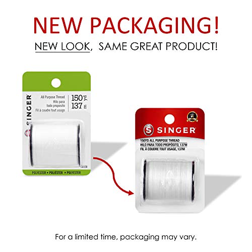 SINGER 150-yard All Purpose Polyester Thread, 1-Pack, White, Model:60100 - color: White, size: 1- Pack