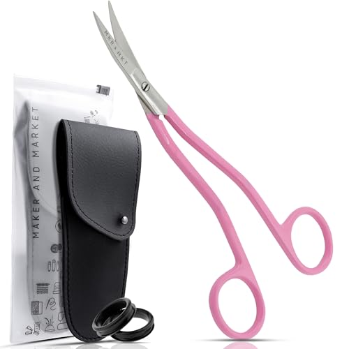 Applique Scissors for Embroidery - Double Curved Handle, 6", Pink - color: Pink