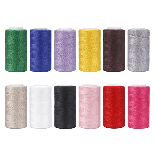12 Color Set of Polyester All-Purpose Sewing Threads Prewound Bobbin Thread Plastic for Embroidery and Sewing Machine DIY Embroidery Thread Sewing Thread 382 Yards/350 m Each (12 Pieces)