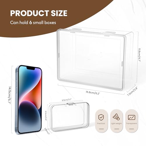 zoeynex 6-Pack Large Clear Plastic Storage Boxes with Master Case – Business Card Organizer System for 500+ Cards, Portable Hard Cases for USB Drives, Crayons, 3" Hardware & Crafts – 3.8" x 2.6" x 1" - size: 3.8" x 2.6" x 1" (6 Pack)