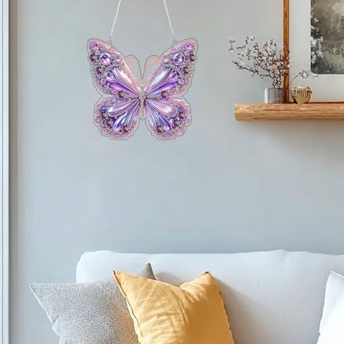 ARPADAMO Hanging Diamonds Art kit for Adult,DIY Butterfly Pendant Diamonds Painting Art Kit, 7.8x7.8 inch Acrylic Diamonds Painting Board Kit Ornament, Special Crystal Diamond Hanging Ornament - color: DP02311