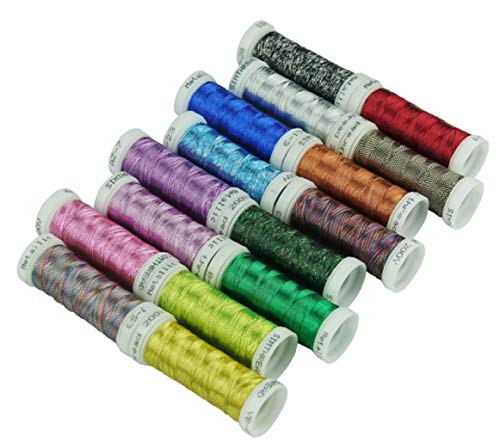 Simthreads Metallic Embroidery Thread 200 Yards Ea for French Embroidery or Machine Embroidery for Janome Brother Pfaff Babylock Singer Bernina Husqvaran and Most Home Embroidery Machines (16 Colors) - color: 16 Colors