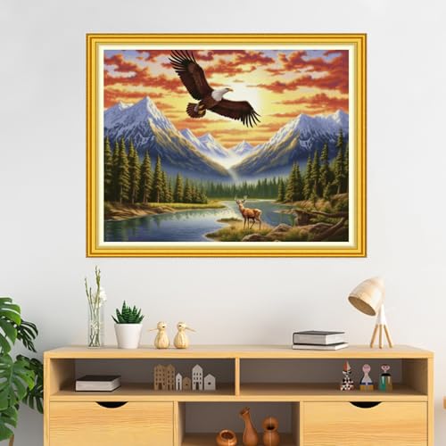 DMCVIVR Stamped Cross Stitch Kits for Beginners Adults Needlepoint Kits for Beginners Embroidery Kits for Adults Crossstitch Kit for Beginners 11CT- Sunrise Eagle 16x20 inch - color: ArtKits23