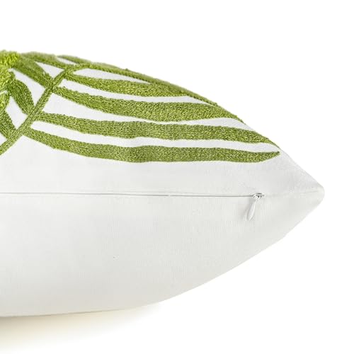 Green Monstera Leaf Tropical Leaves Embroidered Throw Pillow Cover, Floral Decor Plant Cushion Covers for Farmhouse Couch Living Room Sofa Bedroom Chair Office Shop 18 x 18 Inches - color: Green