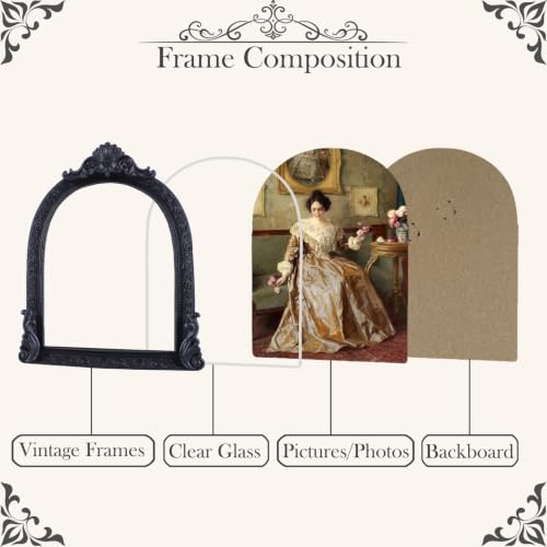 Vintage Picture Frames 8x10 Ornate Black Antique Picture Frames for Wall and Tabletop Vintage Photo Frame Victorian Home Decor Gallery Wall Decor in Arch Shape - color: Black, size: 8x10