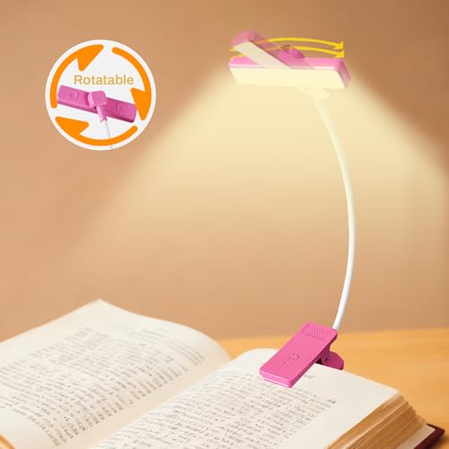 VAVOFO 24 LEDs Rotatable Book Light, Rechargeable Clip Reading Lamp, Rose - color: Rose