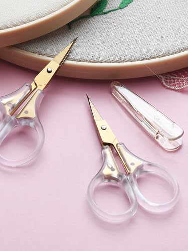 Small Scissors, 3" Travel Size with Safety Cover, Curved & Straight Fine Tip Blade for Crochet, Yarn, Thread, Paper, Fabric Detail Cutting, Mini Shears for Sewing & Embroidery, 2-Pack - style: Straight Tip+Curved Tip