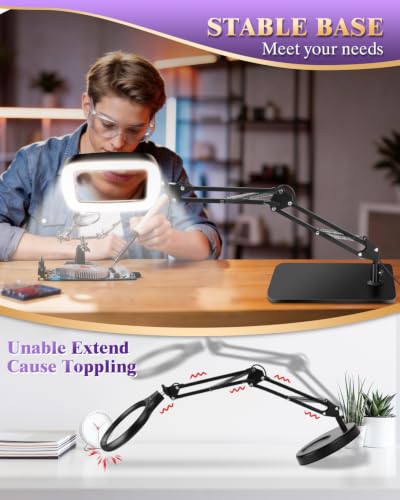 10X 30X Magnifying Glass with Light and Stand,Large Desk Lamp Magnifiers