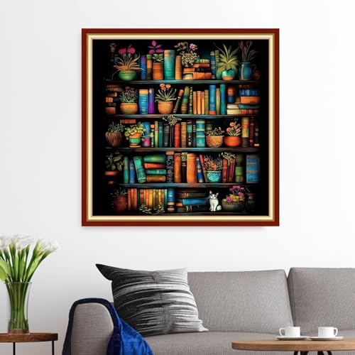 Funxvoot Stamped Cross Stitch Kits for Beginners or Adults Embroidery Starter Patterns | DIY Printed Cross Stitch Kits Needlepoint for Adults or Kids 11CT-Magic Bookstore 18x18 inch - color: color12