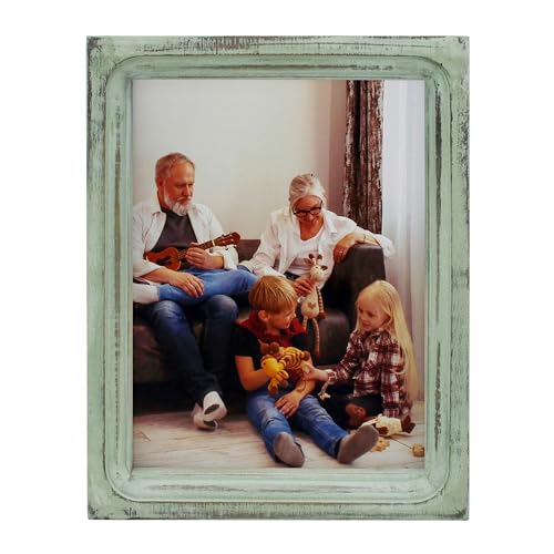 CVHOMEDECO. 6x8 Picture Frame Made of Solid Wood High Definition Glass Rustic Vintage Designs Small Photo Frame for Tabletop Display and Wall Mounting, Distress Teal - color: Distress Teal A, size: 6" X 8"