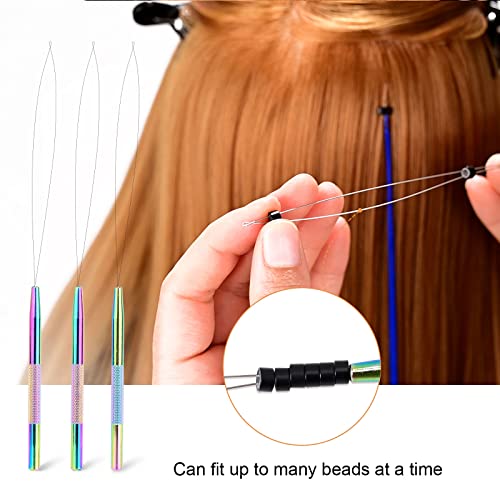 NEWISHTOOL Stainless Steel Hair Extension Loop Needle Threader Wire Pulling Hook Tool and Bead Device Tool, Micro Link Tool Loop Threader for Hair, Silicone Beads, Feather Extensions Supplies, Pack 3 - color: Rainbow, size: Bead Device Tool