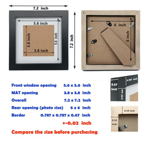 ZXT-parts Black 6x6 Picture Frames with 4x4 Opening Mat. Black 6x6 Square Photo Frame. Solid Wood, Perspex Panel, The Table or The Wall.Protective Film Must be Removed. - color: Black