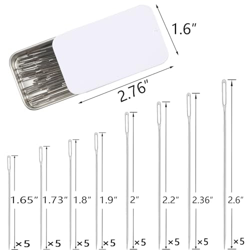 Eketirry 40PCS Large Eye Sewing Needles, 8 Sizes Hand Sewing Sharp Needles, Embroidery Needle, Leather Needle,Stainless Steel Yarn Needles with Threaders & Stitch Markers (White), EK-4080-DAYANN01 - color: White
