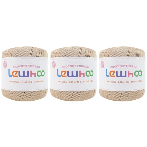 Size 3 Crochet Thread, 3 Pack Lace Yarn Ball 100% Cotton Natural - color: Natural