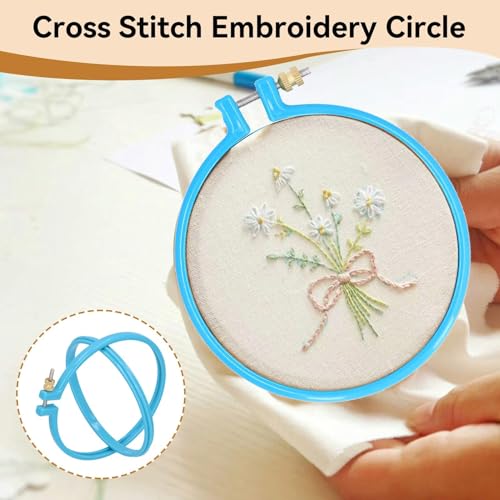 3PCS 5in Plastic Embroidery Hoop Set, Mini Cross Stitch Hoop Circle Sewing Ring with Adjusting Screw, Plastic Embroidery Rings for Beginners and Crafters - size: 5in