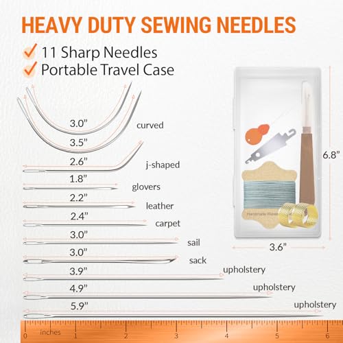 VONEEDL Upholstery Repair Kit: Waxed Sewing Thread (Gray Color) & Heavy Duty Needles (11 PCS) for Leather, Canvas & Quilting Thread - color: Gray