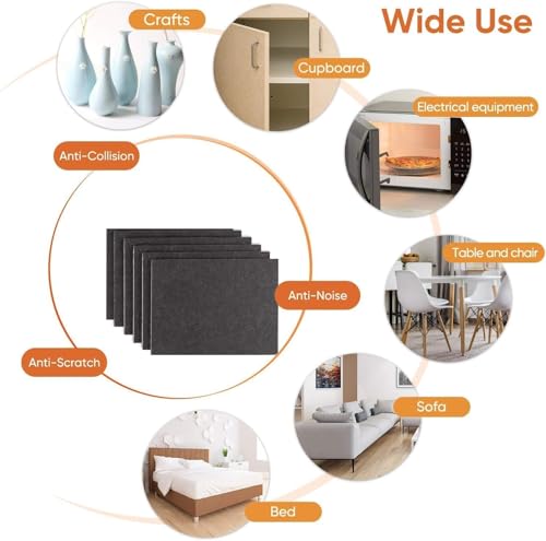 Felt Furniture Pads Self Adhesive 5 Pieces Black Furniture Strip 12 x 8 inch A4, 4 mm Felt Sheets for Crafts Furniture Chairs Floor Protectors DIY