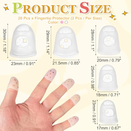 PATIKIL Rubber Finger Tips, 5 Sizes 20 Pcs Guitar Fingertip Protector Silicone Thimbles Knitting Accessories for Hand Sewing Paper Sorting Money Counting, Semi-Transparent/Pink - color: Semi-transparent/Pink