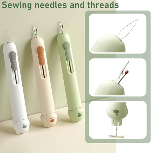 Dual Function Seam Ripper and Needle Threader Compact Design Needle Threaders for Hand Sewing Threaders for Sewing Perfect for Easy Stitch Removal and Threading Needles Efficient Seam Ripping（3PCS） - color: GREEN WHITE ORANGE