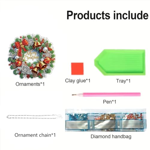 Christmas Wreath Diamond Art Hanging Kit for Adults, DIY Diamonds Painting Door Hanger Board Kit, Special Acrylic Diamond Art Painting Pendant Ornament (Christmas Wreath) - color: Christmas Wreath