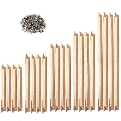 10 Sets Stretcher Bars for Needlework, 5 Sizes Wooden Canvas Stretcher Bars with 1 Box of Thumbtacks, Needlepoint Embroidery Stitch Frame Set for DIY Crafts Art Supplies