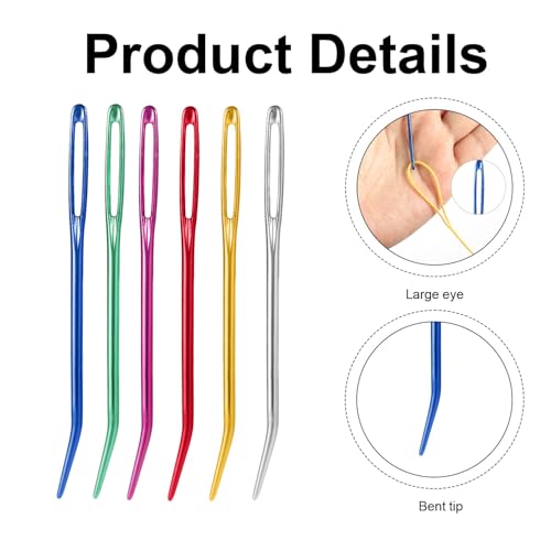 12pcs Large Eye Sewing Needles Kit, Aluminum Large-Eye Blunt Needles with Bent Tapestry Needles & Wooden Needle Case Hand Knitting Needles for Crochet Quilting Beading Projects
