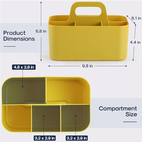 Multiuse Caddy Organizer with Handle, Portable Divided Plastic Tote Bin - Art Craft, Stationary Pen Marker Crayon, Makeup Hair Supplies Storage - Bathroom, Classroom, Dorm, Office, Desk Holder -Yellow - color: Yellow